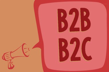 Not gösteren yazma B2b B2c. iş fotoğraf vitrine iki türü yüksek sesle konuşan diğer insanlar Outlook hesapları megafon hoparlör konuşma balonu önemli mesaj için e-posta göndermek