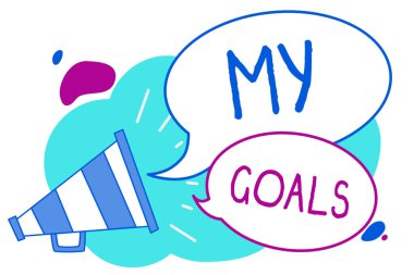 Kavramsal el My gol gösterilen yazma. İş fotoğraf metin gelecek ya da megafon hoparlör yüksek sesle konuşma balonları söz fikir çığlık elde etmek için bir kişi taahhüt sonucu istenen