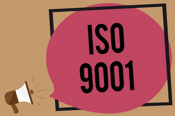 Iso 9001을 보여주는 비즈니스 보여주는 디자인된 되도록 확성기 스피커 아이디어 — 스톡 사진