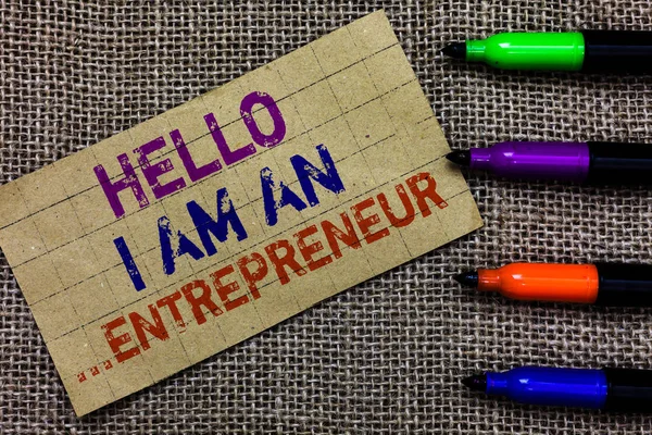 Escribir Texto Mano Hello Entrepreneur Concepto Que Significa Persona Que — Foto de Stock