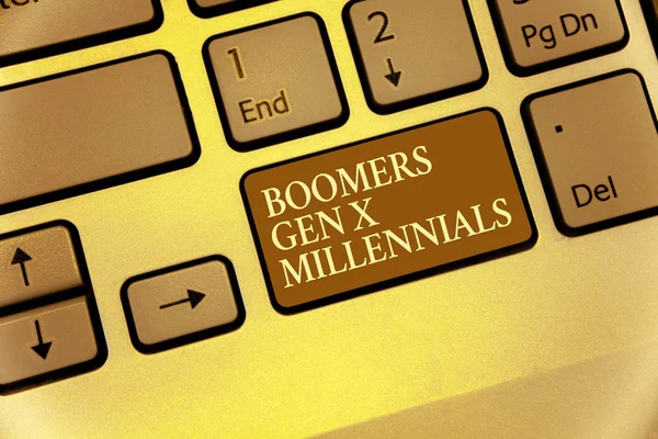 Escritura Mano Texto Boomers Gen Millennials Concepto Significado Generalmente Considera — Foto de Stock