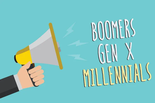 Signo Texto Mostrando Boomers Gen Millennials Foto Conceptual Generalmente Considerada — Foto de Stock