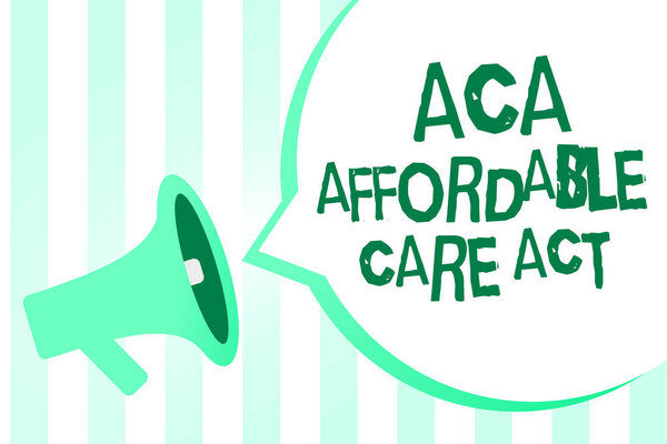 Text sign showing Aca Affordable Care Act. Conceptual photo providing cheap treatment to patient several places Megaphone loudspeaker green stripes important loud message speech bubble