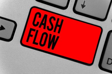 Text sign showing Cash Flow. Conceptual photo Movement of the money in and out affecting the liquidity Keyboard red key Intention create computer computing reflection document clipart