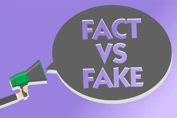 Text sign showing Fact Vs Fake. Conceptual photo Rivalry or products or information originaly made or imitation Megaphone loudspeaker loud screaming scream idea talk talking speech bubble