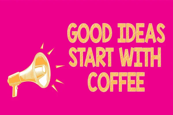 아이디어를 시작으로 커피를 보여주는 텍스트 카페인 애호가 확성기 스피커 분홍색 — 스톡 사진