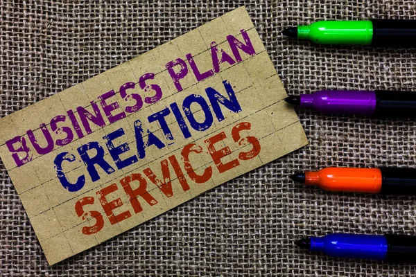 Escrita Mão Escrita Texto Business Plan Creation Services Conceito Que — Fotografia de Stock