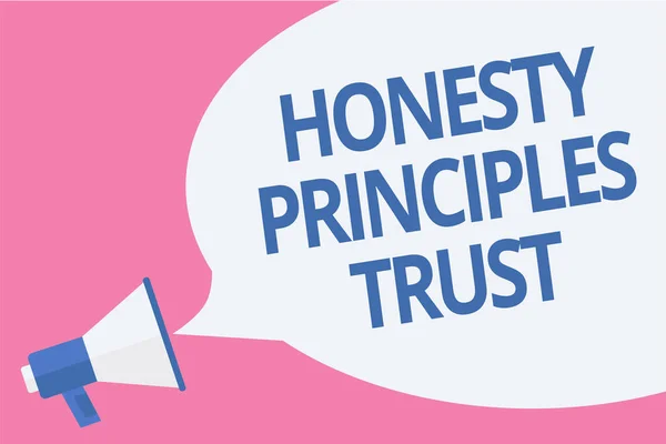 Word writing text Honesty Principles Trust. Business concept for believing someone words for granted Telling truth Megaphone loudspeaker speech bubble important message speaking out loud