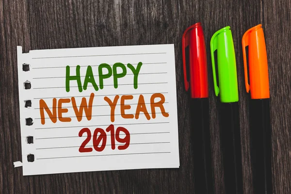 Texto Escritura Feliz Año Nuevo 2019 Concepto Que Significa Saludo — Foto de Stock