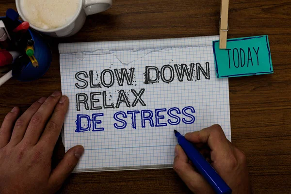 Escritura Manual Conceptual Que Muestra Slow Relax Stress Exhibición Fotos — Foto de Stock