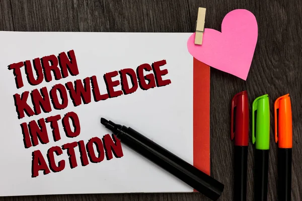 Writing Note Showing Turn Knowledge Action Business Photo Showcasing Apply — Stock Photo, Image