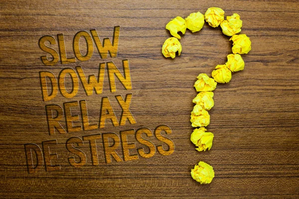 Texto Escritura Palabras Reducir Velocidad Relax Stress Concepto Negocio Para — Foto de Stock