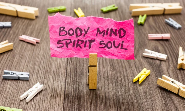 Εννοιολογική Χέρι Γραφή Δείχνει Body Mind Soul Πνεύμα Επαγγελματίες Φωτογραφία — Φωτογραφία Αρχείου