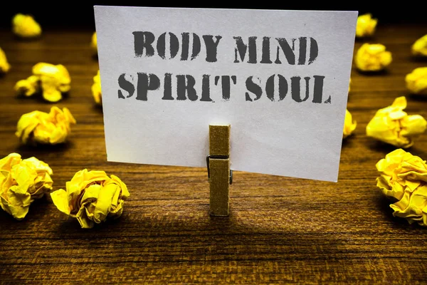 Sinal Texto Mostrando Body Mind Spirit Soul Foto Conceitual Equilíbrio — Fotografia de Stock