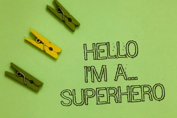 Tulisan Kata Hello Pahlawan Super Konsep Bisnis Untuk Karakter Kartun — Stok Foto