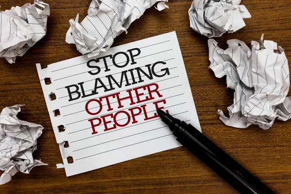 Sinal Texto Mostrando Stop Blaming Other People Foto Conceitual Não — Fotografia de Stock