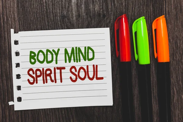 Teks Tulisan Tangan Body Mind Spirit Soul Konsep Makna Keseimbangan — Stok Foto