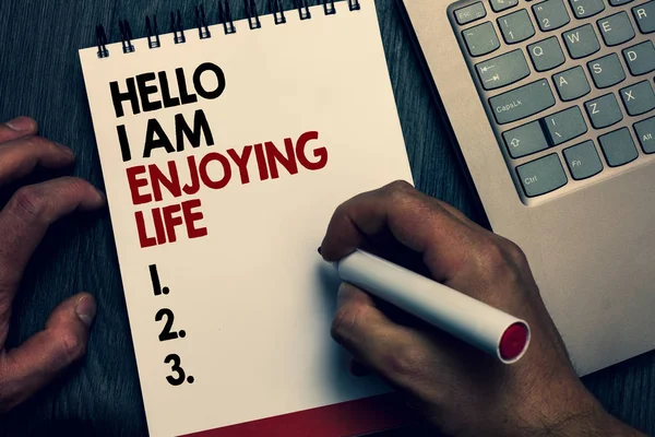 Sinal Texto Mostrando Hello Enjoying Life Foto Conceitual Estilo Vida — Fotografia de Stock