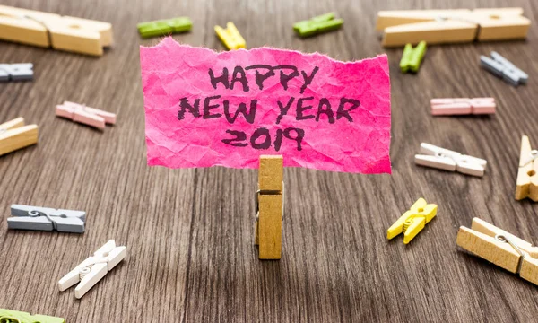 Escritura Mano Conceptual Que Muestra Feliz Año Nuevo 2019 Foto — Foto de Stock