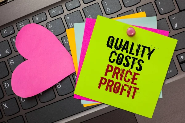 Segno Testo Che Mostra Costi Qualità Profitto Prezzo Foto Concettuale — Foto Stock