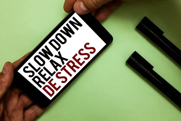 Signo Texto Que Muestra Slow Relax Stress Foto Conceptual Tener — Foto de Stock