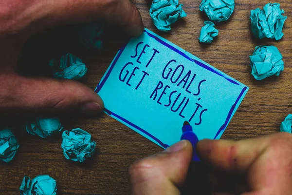 Writing Note Showing Set Goals Get Results Business Photo Showcasing — Stock Photo, Image