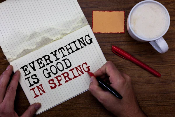 Scrittura Mano Testo Tutto Buono Primavera Concetto Significato Felicità Stagione — Foto Stock