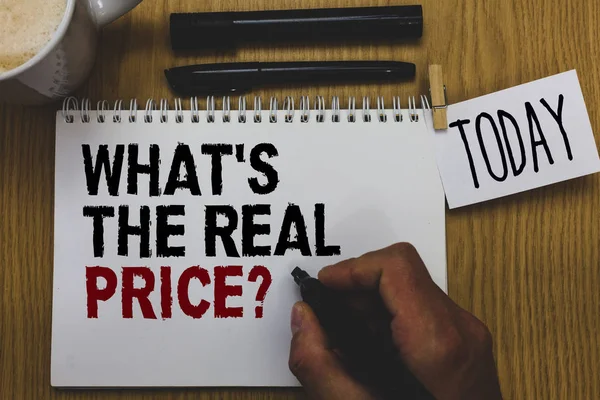 Tulisan Tangan Konseptual Yang Menunjukkan What Adalah Pertanyaan Real Price — Stok Foto