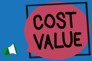 Kavramsal el maliyet değeri gösterilen yazma. İş fotoğraf tutar vitrine o genellikle satın bir madde ya da bir kişi megafon mavi renkli çerçeve konuşma balonu çığlık işe için ödenen