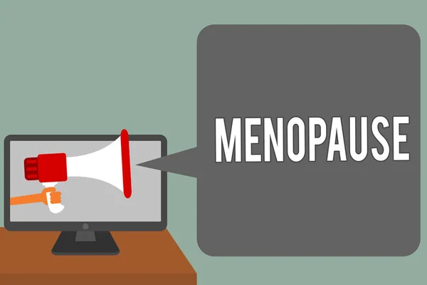 Escribiendo Una Nota Que Muestra Menopausia Exhibición Foto Del Negocio —  Fotos de Stock