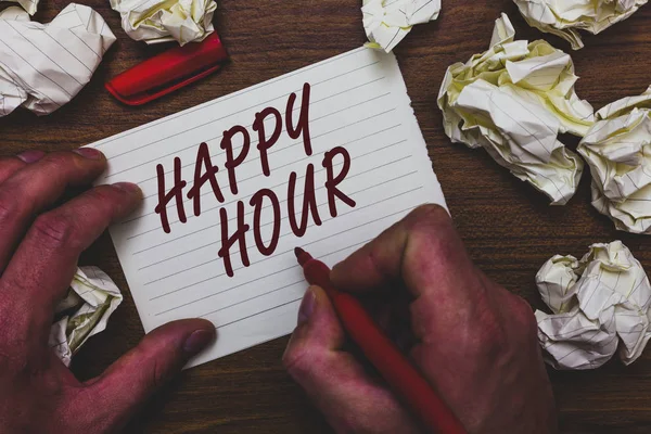 Escritura Texto Mano Happy Hour Concepto Que Significa Pasar Tiempo — Foto de Stock