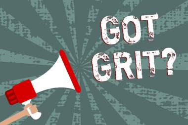 Word metin Grit Got soru yazma. İş kavramı için istenen hedef önemli mesajlar megafon hoparlör grunge gri ışınları tutan adam doğrultusunda azim ile madeni eşya