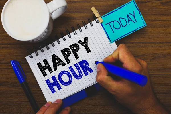 Texto Escritura Palabras Happy Hour Concepto Negocio Para Pasar Tiempo — Foto de Stock