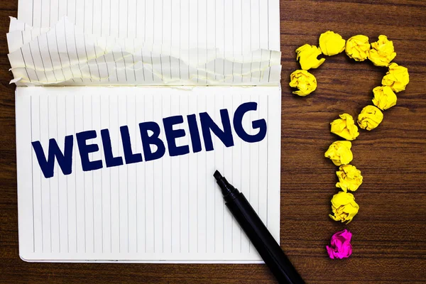 Writing Note Showing Wellbeing Business Photo Showcasing Good Satisfactory Condition — Stock Photo, Image