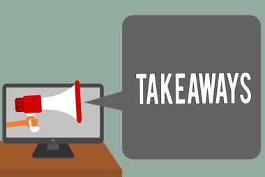 Takeaways gösterilen Not yazma. Bir hareket ya da sizden biri adam bir şey verme örnek vitrine iş fotoğraf megafon hoparlör bilgisayar ekranında konuşma balonu konuşuyor tutun