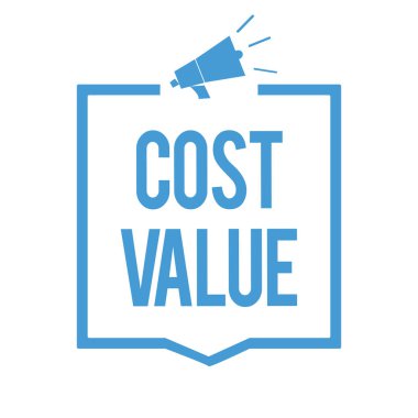 Word metin yazma maliyet değeri. İş kavramı tutar için o genellikle bir öğe için satın almak ya da bir kişi megafon hoparlör mavi çerçeve önemli bilgilerini iletme işe para