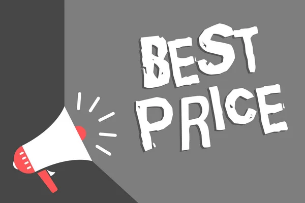 Text sign showing Best Price. Conceptual photo Buyer or seller can obtain something for a product sold or buy Megaphone loudspeaker gray background important message speaking loud