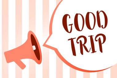 Word metin yazma iyi yolculuklar. Bir yolculuk veya yolculuk, iş kavramı çalıştırmak tekne, tren, otobüs ya da her türlü araç megafon hoparlör turuncu çizgili önemli yüksek sesli mesaj konuşma balonu tarafından