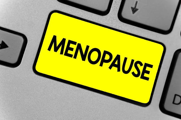 Writing Note Showing Menopause Business Photo Showcasing Period Permanent Cessation — Stock Photo, Image