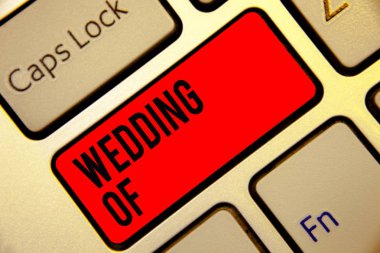 Kavramsal el düğün, gösterilen yazma. İş fotoğraf metin erkek ve kadın şimdi evli çift olarak sonsuza kadar kırmızı tuşa klavye duyuruyu oluşturun yansıma belge bilgisayar