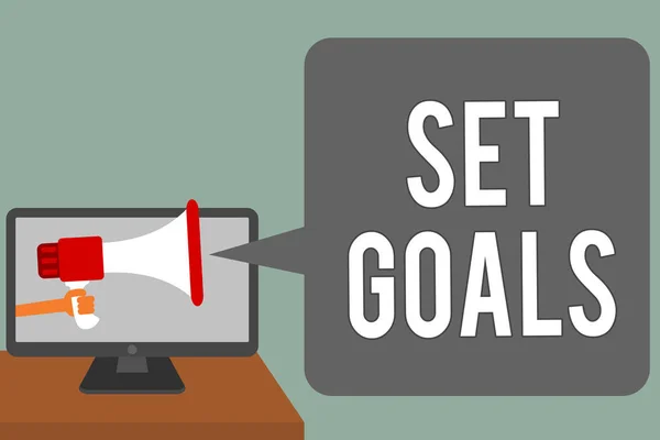 Writing Note Showing Set Goals Business Photo Showcasing Defining Achieving — Stock Photo, Image