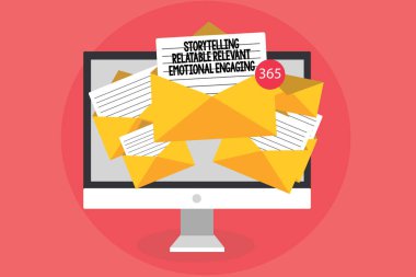 Hikaye anlatımı Relatable ilgili duygusal ilgi çekici gösterilen Not yazma. İş fotoğraf paylaşım anılar Tales bilgisayar alıcı e-posta önemli mesajlar zarflar kağıtları sanal vitrine