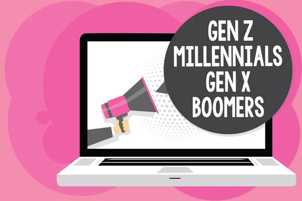 Текст Написання Слів Gen Millennials Gen Boomers Бізнес Концепція Загальні — стокове фото