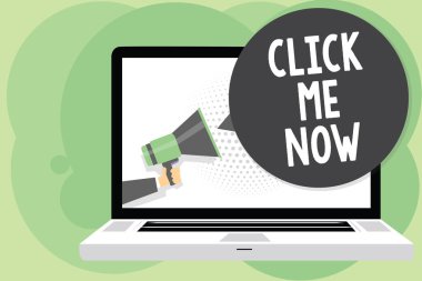 Tıklatın Me Now gösterilen metin işareti. Kavramsal fotoğraf Internet Yardım Danışma megafon hoparlör bilgisayar ekranında konuşma balonu söz tutan simgesi Nertwork adam Online düğmesine basın