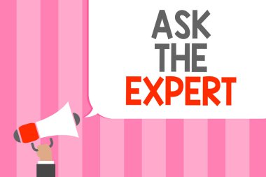 Kavramsal el uzman sormak gösterilen yazma. Profesyonel tavsiye için istek yardım destek adam megafon hoparlör konuşma balonu mesajı yüksek sesle tutan seyir vitrine iş fotoğraf