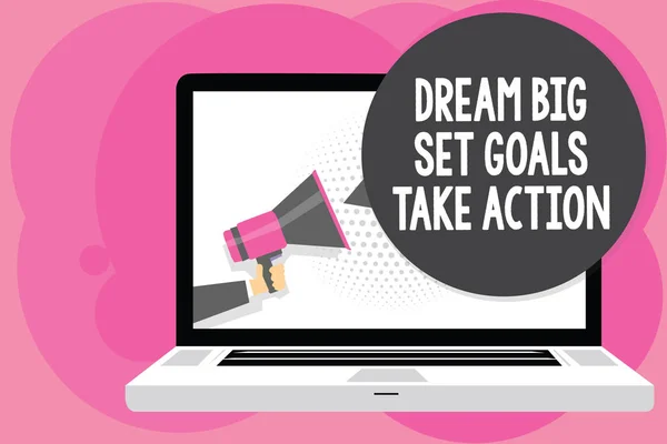 Текст Написання Слів Dream Big Set Goals Приймає Дію Бізнес — стокове фото