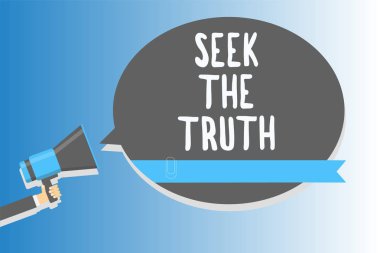 The Truth aramak gösterilen metin işareti. Gerçekleri araştırmak çalışma keşfetmek megafon hoparlör konuşma balonu mesajı yüksek sesle konuşan tutan adam kavramsal fotoğraf arıyorsunuz