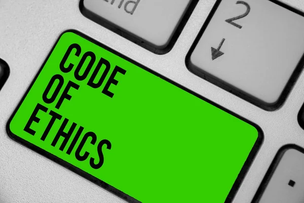 Schrijven Van Notitie Weergegeven Code Ethics Zakelijke Foto Presentatie Van — Stockfoto