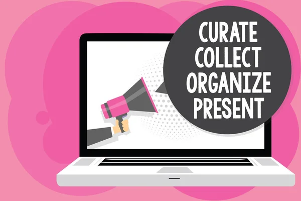Word Writing Text Curate Collect Organize Present Business Concept Pulling — Stock Photo, Image