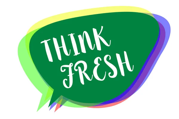 Writing note showing Think Fresh. Business photo showcasing Thinking on natural ingredients Positive good environment Speech bubble idea message reminder shadows important intention saying